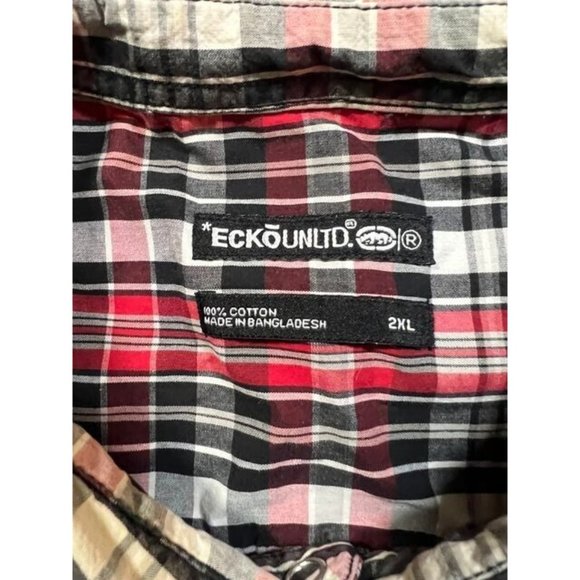 Ecko Unltd Button Up Shirt Adult 2XL Red Plaid Short Sleeve Casual Mens. - Picture 5 of 9